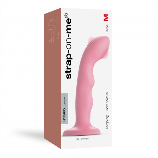 Насадка для страпона з подвійною точковою пульсацією Strap-On-Me TAPPING DILDO WAVE – CORAL PINK, М Насадка для страпона з подвійною точковою пульсацією Strap-On-Me TAPPING DILDO WAVE – CORAL PINK, М
