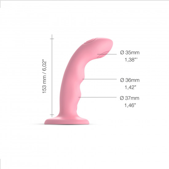 Насадка для страпона з подвійною точковою пульсацією Strap-On-Me TAPPING DILDO WAVE – CORAL PINK, М Насадка для страпона з подвійною точковою пульсацією Strap-On-Me TAPPING DILDO WAVE – CORAL PINK, М