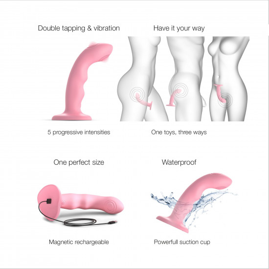 Насадка для страпона з подвійною точковою пульсацією Strap-On-Me TAPPING DILDO WAVE – CORAL PINK, М Насадка для страпона з подвійною точковою пульсацією Strap-On-Me TAPPING DILDO WAVE – CORAL PINK, М