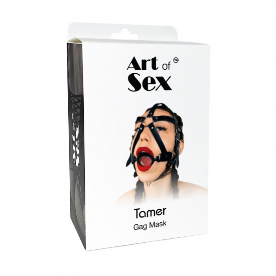 Кляп-маска з силіконовим кільцем Art of Sex - Tamer, Натуральна шкіра, колір Чорний Кляп-маска з силіконовим кільцем Art of Sex - Tamer, Натуральна шкіра, колір Чорний