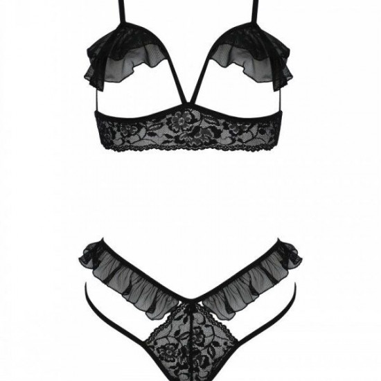 Еротичний комплект Passion DOLLY SET, S/M, black, з відкритими чашками Еротичний комплект Passion DOLLY SET, S/M, black, з відкритими чашками