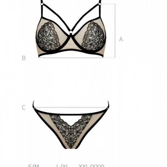 Комплект Passion LORINA SET, XXL/XXXL, beige, бюстгальтер та трусики Комплект Passion LORINA SET, XXL/XXXL, beige, бюстгальтер та трусики