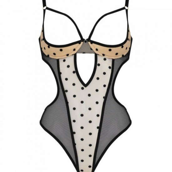 Еротичне боді Passion MARINA BODY, L/XL, beige, з відкритими чашками Еротичне боді Passion MARINA BODY, L/XL, beige, з відкритими чашками