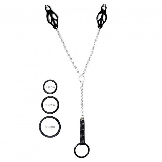 Затискач для сосків Art of Sex - Nipple Clamps for Men Black clover з ерекційними кільцями Затискач для сосків Art of Sex - Nipple Clamps for Men Black clover з ерекційними кільцями