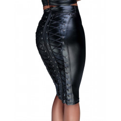 (SALE) Спідниця-олівець зі шнурівкою Noir Handmade F152 Powerwetlook pencil skirt S з мокрим ефектом
