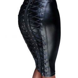 (SALE) Спідниця-олівець зі шнурівкою Noir Handmade F152 Powerwetlook pencil skirt S з мокрим ефектом