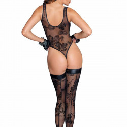 (SALE) Боді Noir Handmade F242 Tulle body with patterned flock embroidery - S