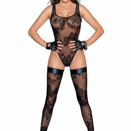 (SALE) Боді Noir Handmade F242 Tulle body with patterned flock embroidery - S (SALE) Боді Noir Handmade F242 Tulle body with patterned flock embroidery - S