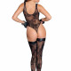 (SALE) Боді Noir Handmade F242 Tulle body with patterned flock embroidery - L (SALE) Боді Noir Handmade F242 Tulle body with patterned flock embroidery - L