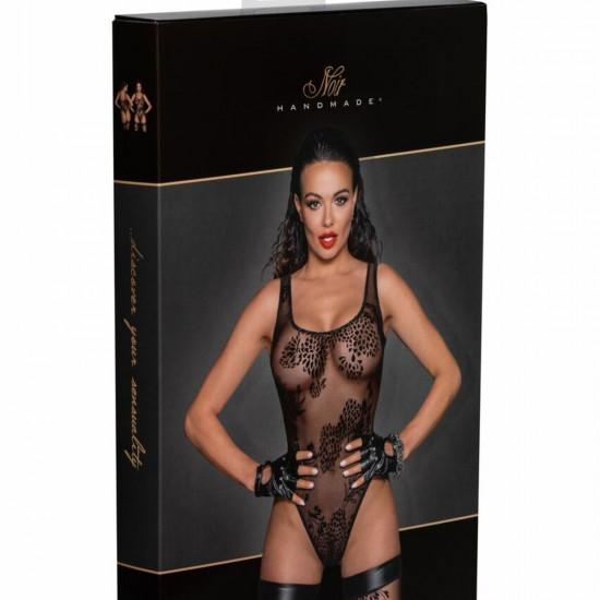 (SALE) Боді Noir Handmade F242 Tulle body with patterned flock embroidery - L (SALE) Боді Noir Handmade F242 Tulle body with patterned flock embroidery - L