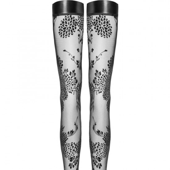 (SALE) Панчохи Noir Handmade F243 Tulle stockings with patterned flock embroidery - L (SALE) Панчохи Noir Handmade F243 Tulle stockings with patterned flock embroidery - L