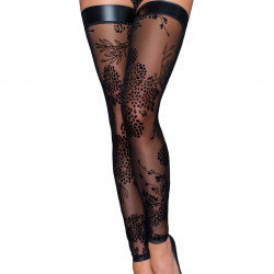 (SALE) Панчохи Noir Handmade F243 Tulle stockings with patterned flock embroidery - L