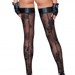 (SALE) Панчохи Noir Handmade F243 Tulle stockings with patterned flock embroidery - L