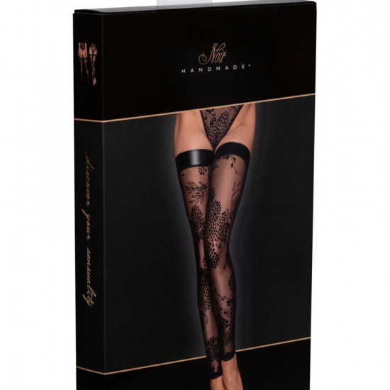 Панчохи Noir Handmade F243 Tulle stockings with patterned flock embroidery - 3XL Панчохи Noir Handmade F243 Tulle stockings with patterned flock embroidery - 3XL