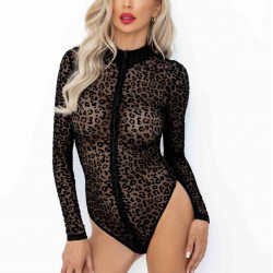 (SALE) Боді Noir Handmade F287 Leopard flock bodysuit with long sleeves - S