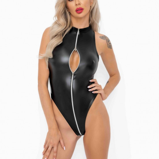 (SALE) Боді Noir Handmade F294 Powerwetlook bodysuit with front zipper - M (SALE) Боді Noir Handmade F294 Powerwetlook bodysuit with front zipper - M
