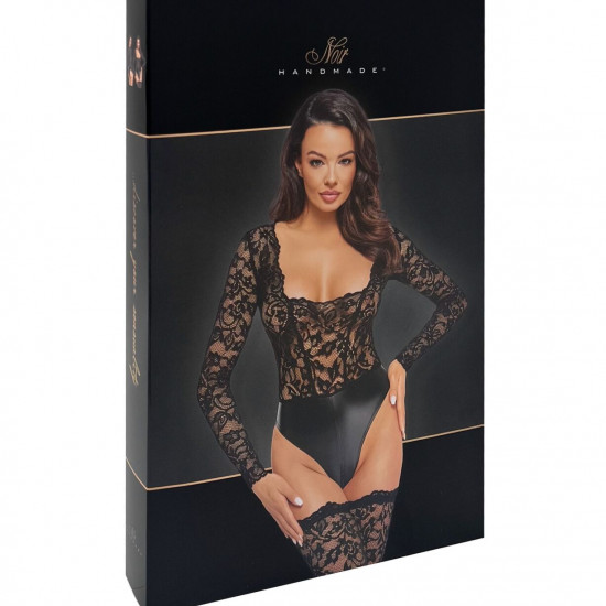 Боді Noir Handmade F296 Psyche bodysuit of lace and wetlook - L Боді Noir Handmade F296 Psyche bodysuit of lace and wetlook - L