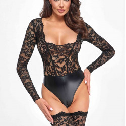 Боді Noir Handmade F296 Psyche bodysuit of lace and wetlook - L