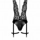 Боді Noir Handmade F297 Libido Deep-V bodysuit with collar, pearl chain and garter - XXL Боді Noir Handmade F297 Libido Deep-V bodysuit with collar, pearl chain and garter - XXL