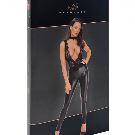 Комбінезон Noir Handmade F298 Libido Deep-V catsuit with collar and pearl chain - L Комбінезон Noir Handmade F298 Libido Deep-V catsuit with collar and pearl chain - L