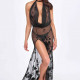 Сукня Noir Handmade F312 Divinity long flocked mesh dress with open back - L Сукня Noir Handmade F312 Divinity long flocked mesh dress with open back - L