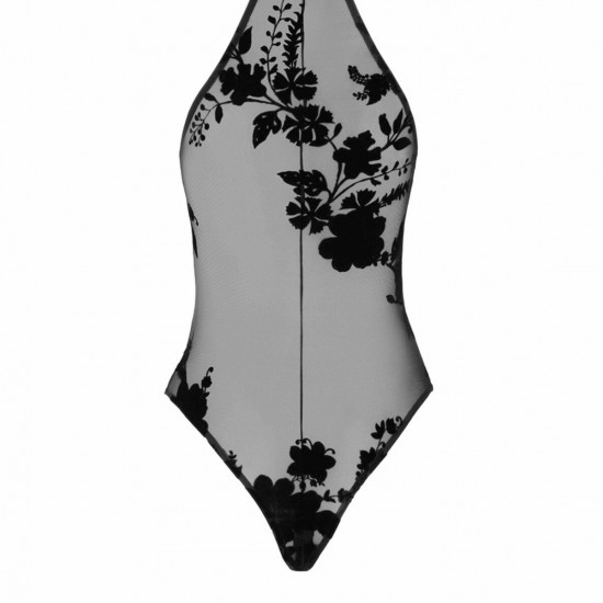 Боді Noir Handmade F314 Ego flocked mesh halter bodysuit - M Боді Noir Handmade F314 Ego flocked mesh halter bodysuit - M