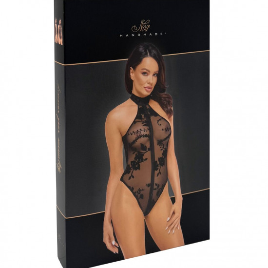 Боді Noir Handmade F314 Ego flocked mesh halter bodysuit - L Боді Noir Handmade F314 Ego flocked mesh halter bodysuit - L
