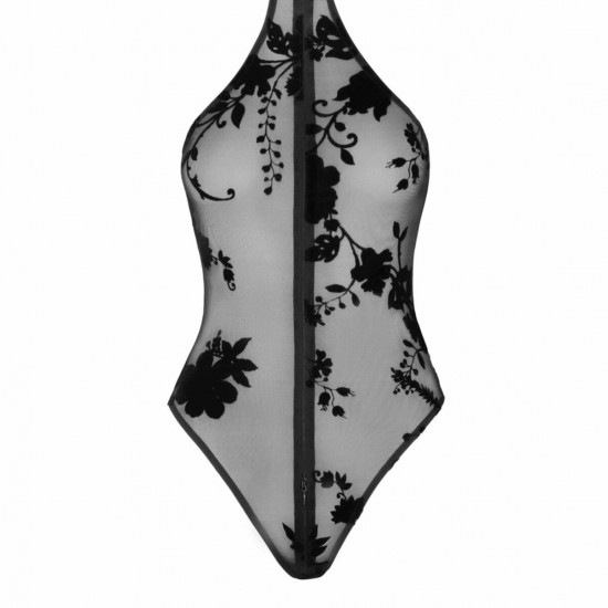 Боді Noir Handmade F314 Ego flocked mesh halter bodysuit - XL Боді Noir Handmade F314 Ego flocked mesh halter bodysuit - XL