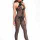 Бодістокінг Noir Handmade F315 Ego flocked mesh halter catsuit - L Бодістокінг Noir Handmade F315 Ego flocked mesh halter catsuit - L