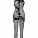 Бодістокінг Noir Handmade F315 Ego flocked mesh halter catsuit - XL Бодістокінг Noir Handmade F315 Ego flocked mesh halter catsuit - XL