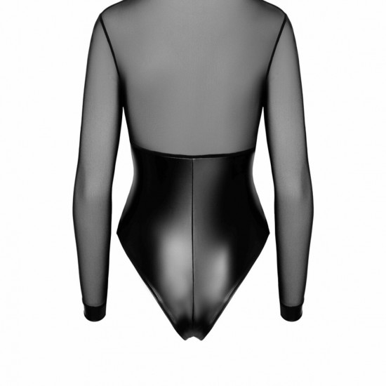 Боді Noir Handmade F321 Edge wetlook and mesh body with rings - XXL Боді Noir Handmade F321 Edge wetlook and mesh body with rings - XXL