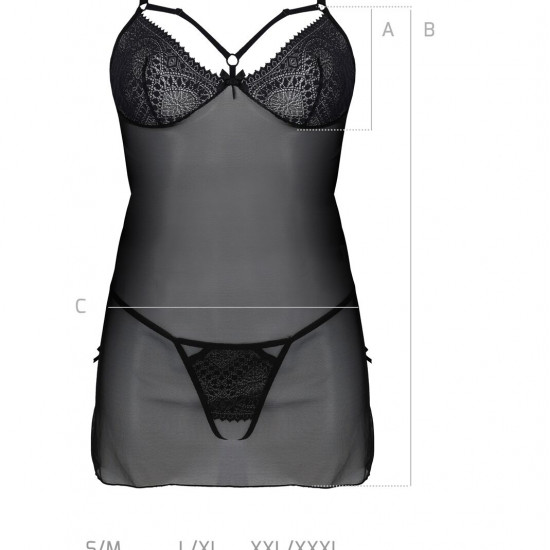 Пеньюар Passion DROSERA CHEMISE black, XXL/XXXL, мереживний ліф зі стрепами, трусики в комплекті Пеньюар Passion DROSERA CHEMISE black, XXL/XXXL, мереживний ліф зі стрепами, трусики в комплекті