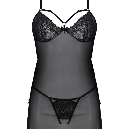 Пеньюар Passion DROSERA CHEMISE black, XXL/XXXL, мереживний ліф зі стрепами, трусики в комплекті Пеньюар Passion DROSERA CHEMISE black, XXL/XXXL, мереживний ліф зі стрепами, трусики в комплекті