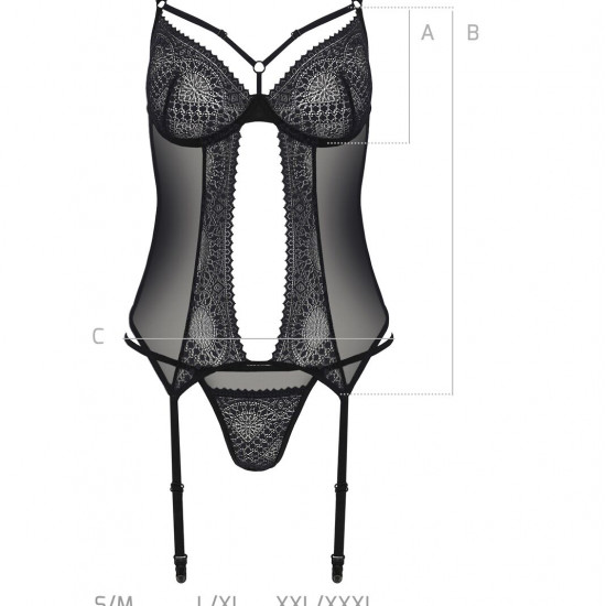 Корсет Passion DROSERA CORSET black, XXL/XXXL, з кріпленнями для панчіх, трусики в комплекті Корсет Passion DROSERA CORSET black, XXL/XXXL, з кріпленнями для панчіх, трусики в комплекті