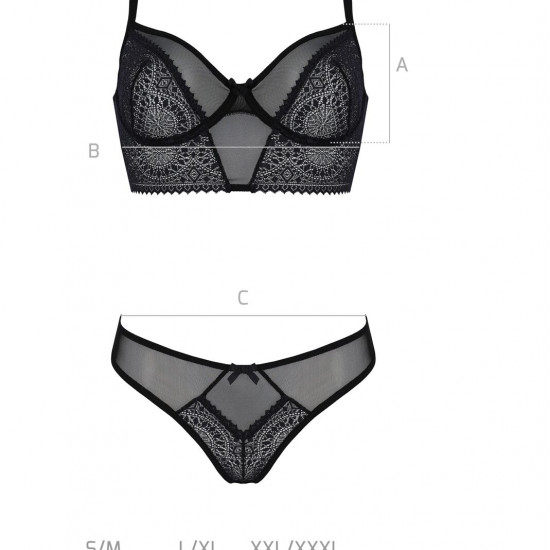 Комплект Passion DROSERA SET black S/M, сітка+мереживо, бюстьє та трусики танга Комплект Passion DROSERA SET black S/M, сітка+мереживо, бюстьє та трусики танга