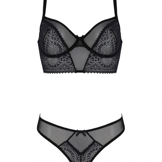 Комплект Passion DROSERA SET black S/M, сітка+мереживо, бюстьє та трусики танга Комплект Passion DROSERA SET black S/M, сітка+мереживо, бюстьє та трусики танга