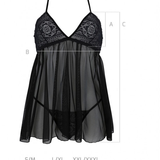 Пеньюар Passion KERRIA CHEMISE black, L/XL, мереживний верх, трусики в комплекті Пеньюар Passion KERRIA CHEMISE black, L/XL, мереживний верх, трусики в комплекті