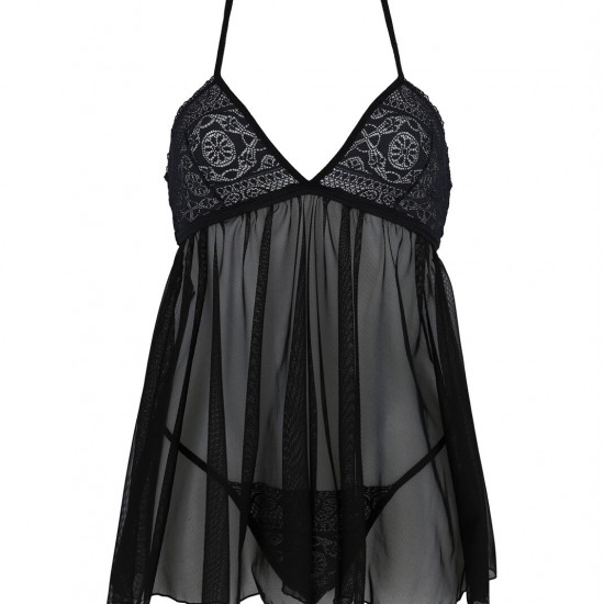 Пеньюар Passion KERRIA CHEMISE black, S/M, мереживний верх, трусики в комплекті Пеньюар Passion KERRIA CHEMISE black, S/M, мереживний верх, трусики в комплекті