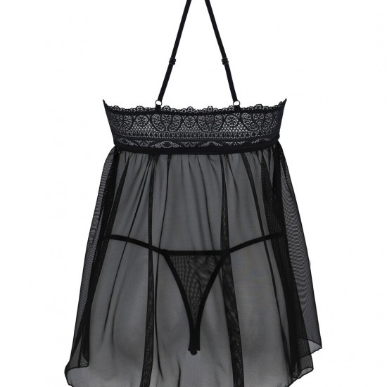 Пеньюар Passion KERRIA CHEMISE black, S/M, мереживний верх, трусики в комплекті Пеньюар Passion KERRIA CHEMISE black, S/M, мереживний верх, трусики в комплекті