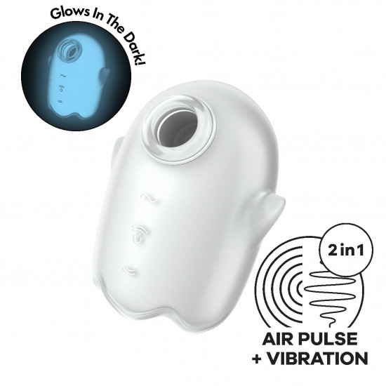 Вакуумний кліторальний стимулятор з вібрацією Satisfyer Glowing Ghost White, світиться в темряві Вакуумний кліторальний стимулятор з вібрацією Satisfyer Glowing Ghost White, світиться в темряві