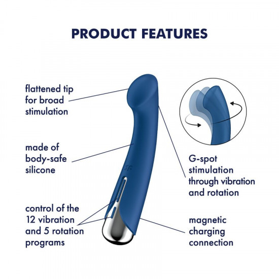 Вібратор з ротацією Satisfyer Spinning G-Spot 1 Blue, плоский майданчик для стимуляції точки G Вібратор з ротацією Satisfyer Spinning G-Spot 1 Blue, плоский майданчик для стимуляції точки G