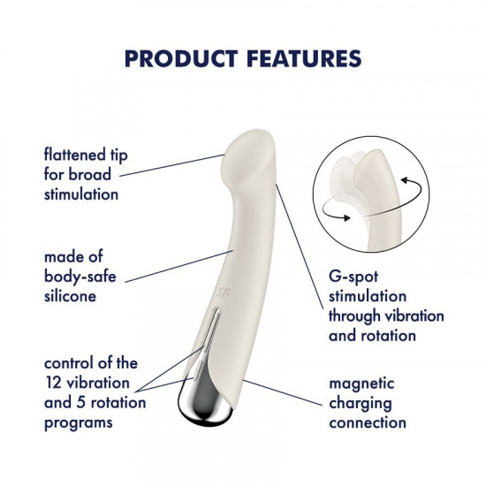 Вібратор з ротацією Satisfyer Spinning G-Spot 1 Beige, плоский майданчик для стимуляції точки G Вібратор з ротацією Satisfyer Spinning G-Spot 1 Beige, плоский майданчик для стимуляції точки G