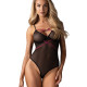 Боді Obsessive Novenes teddy, XL/2XL, прозоре, чашки на кісточках, декор у вигляді стрічок Боді Obsessive Novenes teddy, XL/2XL, прозоре, чашки на кісточках, декор у вигляді стрічок