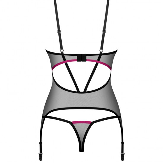 Корсет Obsessive Novenes corset & thong, XS/S, прозорий, відкрита спина, стрінги в комплекті Корсет Obsessive Novenes corset & thong, XS/S, прозорий, відкрита спина, стрінги в комплекті