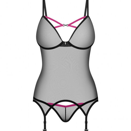 Корсет Obsessive Novenes corset & thong, XS/S, прозорий, відкрита спина, стрінги в комплекті Корсет Obsessive Novenes corset & thong, XS/S, прозорий, відкрита спина, стрінги в комплекті