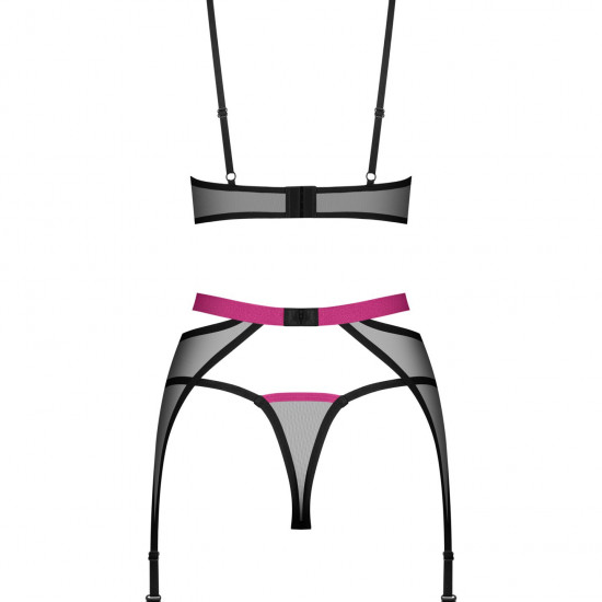 Комплект Obsessive Novenes 3-pcs set, XS/S, прозорий ліф на кісточках, стрінги, пояс Комплект Obsessive Novenes 3-pcs set, XS/S, прозорий ліф на кісточках, стрінги, пояс