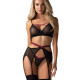 Комплект Obsessive Novenes 3-pcs set, M/L, прозорий ліф на кісточках, стрінги, пояс Комплект Obsessive Novenes 3-pcs set, M/L, прозорий ліф на кісточках, стрінги, пояс