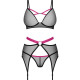 Комплект Obsessive Novenes 3-pcs set, XL/2XL, прозорий ліф на кісточках, стрінги, пояс Комплект Obsessive Novenes 3-pcs set, XL/2XL, прозорий ліф на кісточках, стрінги, пояс