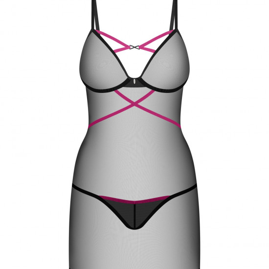 Пеньюар Obsessive Novenes chemise & thong, XL/2XL, обтислий, прозорий, зі стрепами, стрінги в компле Пеньюар Obsessive Novenes chemise & thong, XL/2XL, обтислий, прозорий, зі стрепами, стрінги в компле