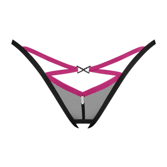 Трусики-стрінги Obsessive Novenes crotchless thong, XL/2XL, сітка, стрепи, прикраса зі стразами, від Трусики-стрінги Obsessive Novenes crotchless thong, XL/2XL, сітка, стрепи, прикраса зі стразами, від